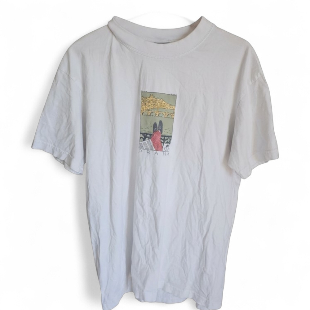 Art Praha Handmade Graphic T Shirt White Mens XL Prague Art Tee